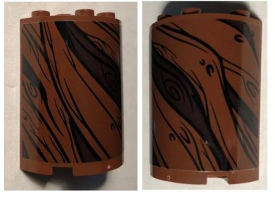 LEGO onderdeel Cylinder Half 2 x 4 x 4 with Tree Bark Lines Pattern 1 (Sticker) - Set 75953 (6259pb037)