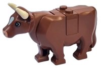 LEGO onderdeel Cow with Light Nougat Muzzle and White Spot on Head Pattern with Short Horns (Plate on Top) 64452pb01c01