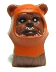 LEGO onderdeel Minifigure, Head, Modified SW Ewok with Dark Orange Hood with Reddish Brown Stitching Pattern (64805pb03)