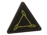 LEGO onderdeel Road Sign 2 x 2 Triangle with Open O Clip with Triangle Symbol and Brooms Pattern (Sticker) - Set 76388 65676pb003