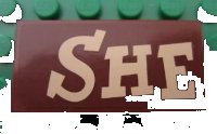 LEGO part Tile 2 x 4 with 'SHE' Pattern (Sticker) - Set 7594 87079pb0037