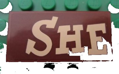 LEGO onderdeel Tile 2 x 4 with 'SHE' Pattern (Sticker) - Set 7594 (87079pb0037)