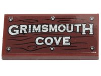 LEGO onderdeel Tile 2 x 4 with 'GRIMSMOUTH COVE', Wood Grain and 6 Nails Pattern (Sticker) - Set 70431 87079pb0698