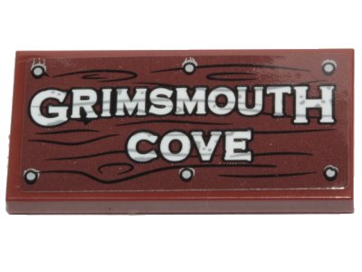 LEGO part Tile 2 x 4 with 'GRIMSMOUTH COVE', Wood Grain and 6 Nails Pattern (Sticker) - Set 70431 (87079pb0698)