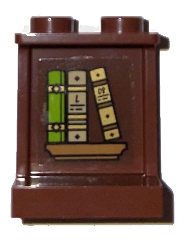 LEGO onderdeel Panel 1 x 2 x 2 with Side Supports - Hollow Studs with Lime, Dark Tan, and Gold Books, Medium Nougat Shelf Pattern (Sticker) - Set 75969 (87552pb084)