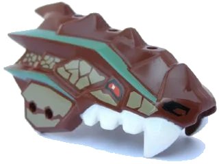 LEGO onderdeel Dragon Head (Ninjago) Jaw Upper Spiny with Dark Tan Scales, Red Eyes, Sand Green Stripes, and White Teeth Pattern (93071pb01)