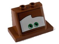 LEGO part Windscreen 2 x 3 x 2 with 2 x 4 Base with Green Eyes Looking Straight on White Background Pattern 93598pb01