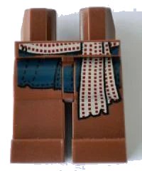 LEGO part Hips and Legs with Dark Blue Vest Tails and Red and White Stitched Sash Pattern 970c00pb0119