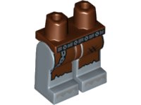 LEGO part Hips and Sand Blue Legs with Silver Belt and Chain, Tattered Reddish Brown Apron, Silver Spiked Boot Tips Pattern 970c55pb15