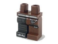 LEGO part Hips and 1 Reddish Brown Left Leg, 1 Pearl Dark Gray Right Leg with Cybernetic Leg Pattern 970d43pb01