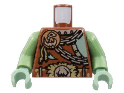 LEGO onderdeel Torso Castle Fantasy Era Armor with Troll Skull Badge and Chains Pattern / Sand Green Arms / Sand Green Hands (973pb0419c01)