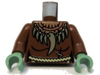 LEGO part Torso Female Castle Fantasy Era with Dark Tan Animal Tooth / Claw Necklace and Tan Rope Belt Pattern / Reddish Brown Arms / Sand Green Hands 973pb0572c01