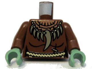 LEGO onderdeel Torso Female Castle Fantasy Era with Dark Tan Animal Tooth / Claw Necklace and Tan Rope Belt Pattern / Reddish Brown Arms / Sand Green Hands (973pb0572c01)