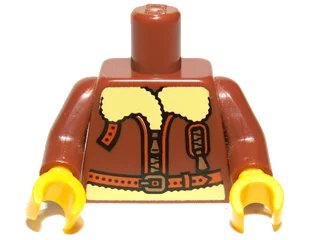 LEGO onderdeel Torso Bomber Jacket with Light Yellow Collar Pattern / Reddish Brown Arms / Yellow Hands (973pb0792c01)