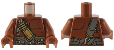 LEGO onderdeel Torso PotC Bare Chest with Dark Tan and Dark Bluish Gray Belts Pattern / Reddish Brown Arms / Reddish Brown Hands (973pb0875c01)