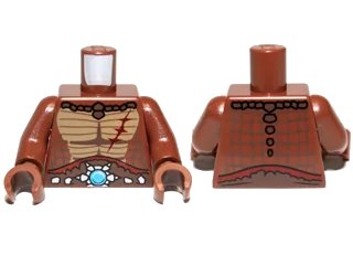 LEGO onderdeel Torso Crocodile Skin with Dark Red Scar and Blue Round Jewel (Chi) Belt Pattern / Reddish Brown Arms / Reddish Brown Hands (973pb1375c01)