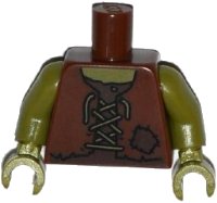 LEGO onderdeel Torso Vest Tattered with Laces and Patch over Dark Brown Shirt Pattern / Olive Green Arms / Olive Green Hands 973pb1853c01
