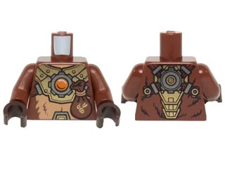 LEGO onderdeel Torso Fur with Gold Mechanical Armor, Pouch and Fire Chi Emblem Pattern / Reddish Brown Arms / Dark Brown Hands (973pb1877c01)