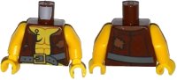 LEGO onderdeel Torso Pirate Vest Open with Medium Nougat Patches, Dark Bluish Gray Belt with Gold Buckle, Dark Orange Muscles Outline, Black Anchor Tattoo Pattern / Yellow Arms / Yellow Hands 973pb1927c01