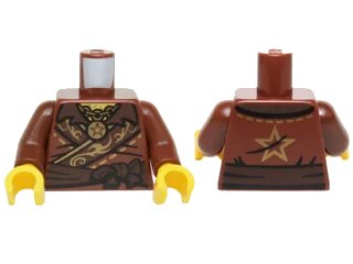 LEGO onderdeel Torso Ninjago Robe with Gold Ornate Border, Chain with Star Pendant, Dark Brown Belt and Gold Star on Back Pattern / Reddish Brown Arms / Yellow Hands (973pb2091c01)
