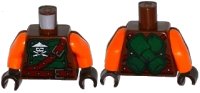 LEGO part Torso Ninjago Green Armor with Belts, Ninja Skull with Crossed Swords and Scabbards Pattern / Orange Arms / Dark Brown Hands 973pb2303c01