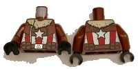 LEGO part Torso Bomber Jacket with Tan Fur Collar, White Star, Red and White Stripes Pattern / Reddish Brown Arms / Black Hands 973pb2764c01