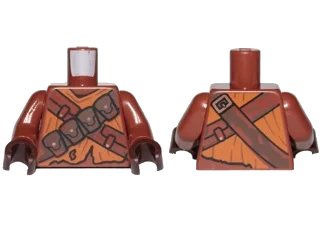 LEGO onderdeel Torso SW Jawa with Dark Orange Tattered Shirt, Dark Brown Pouches and Straps Pattern / Reddish Brown Arms / Dark Brown Hands (973pb2932c01)