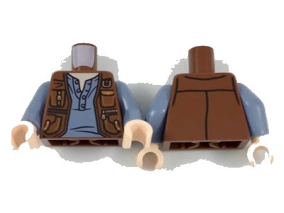 LEGO onderdeel Torso Vest with Pockets and Gold Clasps and Zippers over Sand Blue Shirt Pattern / Sand Blue Arms / Light Nougat Hands (973pb3118c01)