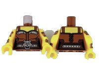 LEGO part Torso Female Bodice, Silver Trim and Large Cat Head Buckle Pattern / Yellow Arms with Reddish Brown and Silver Cuff and Strap Pattern / Yellow Hands 973pb3439c01