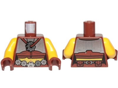 LEGO onderdeel Torso Female, Flat Silver Chest Plate, Gears Belt and Necklace Pattern / Yellow Arms / Reddish Brown Hands (973pb3447c01)