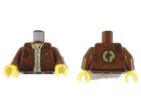 LEGO part Torso Jacket with Gold 'CP', Dark Brown Patch and Trim, Yellow Neck and Tan Button Up Shirt Pattern / Reddish Brown Arms / Yellow Hands 973pb3575c01