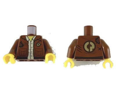 LEGO onderdeel Torso Jacket with Gold 'CP', Dark Brown Patch and Trim, Yellow Neck and Tan Button Up Shirt Pattern / Reddish Brown Arms / Yellow Hands (973pb3575c01)