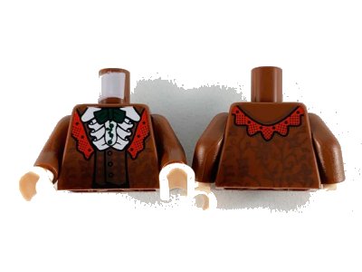 LEGO onderdeel Torso Robe and Vest with Red Lapel, White Ruffled Shirt and Dark Green Bow Tie Pattern / Reddish Brown Arms / Light Nougat Hands (973pb3701c01)