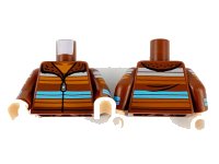 LEGO onderdeel Torso Jacket with Zipper and Multicolor Stripes Pattern / Reddish Brown Arms with Light Bluish Gray, Orange and Medium Azure Stripes Pattern / Light Nougat Hands 973pb4013c01