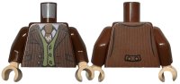 LEGO part Torso Jacket over Sand Green Vest, Striped Shirt and Dark Orange Tie with Letter W Pattern / Reddish Brown Arms / Light Nougat Hands 973pb4038c01
