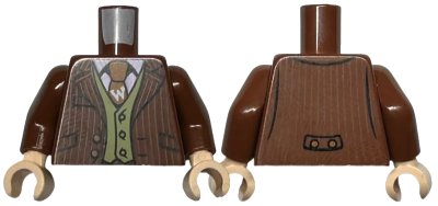 LEGO onderdeel Torso Jacket over Sand Green Vest, Striped Shirt and Dark Orange Tie with Letter W Pattern / Reddish Brown Arms / Light Nougat Hands (973pb4038c01)