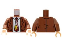 LEGO part Torso Jacket, White Shirt, Reddish Brown Tie with White and Yellow Design Pattern / Reddish Brown Arms / Light Nougat Hands 973pb4288c01