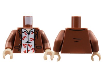 LEGO onderdeel Torso Jacket, Light Nougat Neck, White Shirt with Red Lobsters Pattern / Reddish Brown Arms / Light Nougat Hands (973pb4384c01)