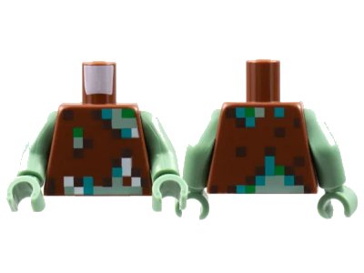 LEGO onderdeel Torso Pixelated Vest with Dark Brown, Dark Turquoise, Green, Sand Green, and White Pattern (Minecraft Drowned) / Sand Green Arms / Sand Green Hands (973pb4451c01)