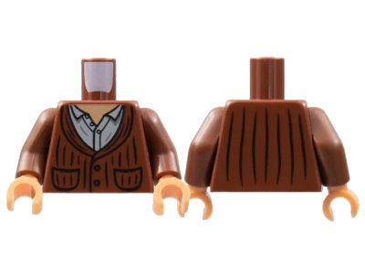 LEGO onderdeel Torso Cardigan with Pockets, Nougat Neck, Light Bluish Gray Shirt Pattern / Reddish Brown Arms / Nougat Hands (973pb4775c01)