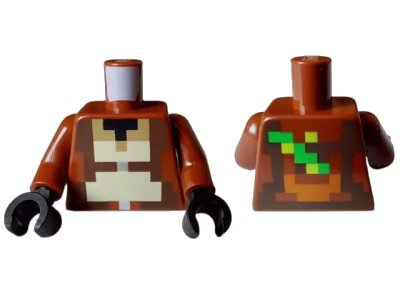 LEGO onderdeel Torso Pixelated Black, Dark Tan, Tan and Dark Brown Vest over Shirt with Silver Zipper, Bamboo on Back Pattern / Reddish Brown Arms / Black Hands (973pb5104c01)
