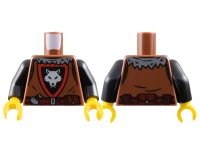 LEGO onderdeel Torso Castle Wolfpack with Black and Red Shield, Light Bluish Gray Wolf, Dark Bluish Gray Collar and Dark Red Belt with Pouches Pattern / Black Arms / Yellow Hands 973pb5568c01