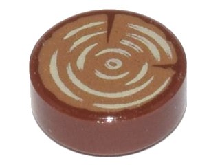 LEGO part Tile, Round 1 x 1 with Tree Stump / Wood Log Grain Pattern (98138pb042)