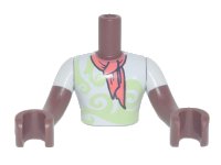 LEGO part Torso Mini Doll Man White Shirt with Yellowish Green Swirls, Coral Scarf Pattern, Reddish Brown Arms with Hands with White Short Sleeves FTMpb066c01