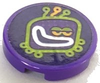 LEGO onderdeel Tile, Round 2 x 2 with Bottom Stud Holder with Lime Alien Head with Antennae (Techno Beat Drop Button) Pattern (Sticker) - Set 41250 14769pb484