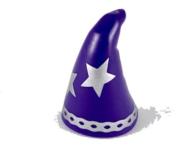 LEGO onderdeel Minifigure, Headgear Hat, Cone Drooping, Wizard with Large Silver Stars and Rim Pattern (17349pb03)