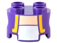 LEGO part Brick, Round 2 x 2 with Pin Holes with Vest Open with Bright Light Orange Trim over White Shirt, Light Nougat Neck Pattern (Super Mario Purple Toad Torso) 17485pb009