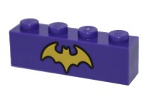 LEGO onderdeel Steen 1 x 4 met Geel Vleermuis met Zwart Contour Patroon (BrickHeadz Batgirl Borst) 3010pb200