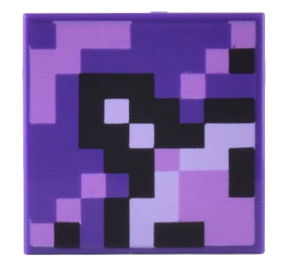 LEGO part Tile 2 x 2 with Minecraft Pixelated Medium Lavender, Black, and White Glazed Terracotta Pattern (3068pb2043)