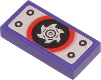 LEGO part Tile 1 x 2 with Metal Plate and Silver Circular Saw Blade on Black and Red Circle Pattern (Sticker) - Set 71704 3069pb0835